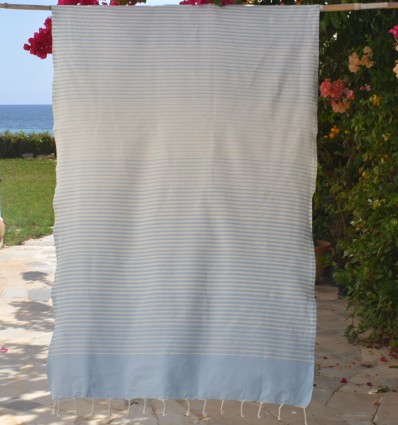 Fouta Portofino bleu ciel et blanc crème