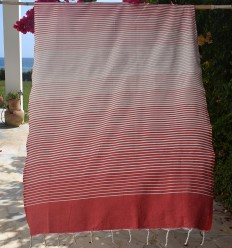 Fouta plat rouge rayée blanc créme 2