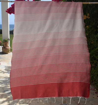 Fouta Portofino rouge rayée blanc crème