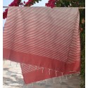 Fouta Portofino rouge rayée blanc crème