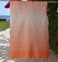 Fouta Portofino orange rayée blanc crème - FOUTA TUNISIA