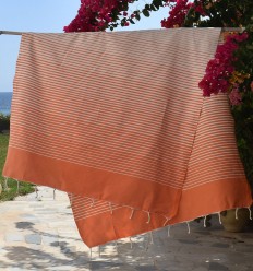 Fouta Portofino orange rayée blanc crème - FOUTA TUNISIA 2