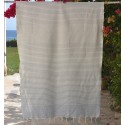 Fouta gris clair rayée blanc crème