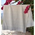 Fouta gris clair rayée blanc crème