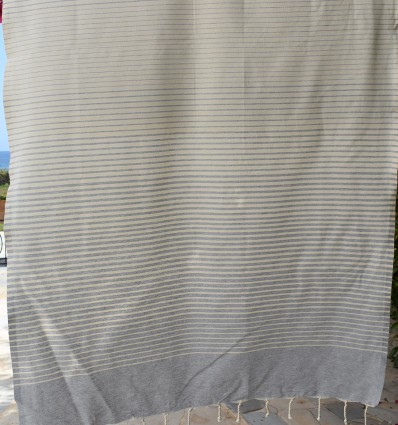 Fouta portofino gris clair rayée blanc crème - FOUTA TUNISIA