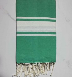 beach towel flat  green grass White strip