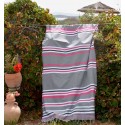 Fouta dina gris rayée rose, blanc et gris anthracite