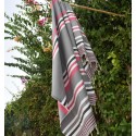 Fouta dina gris rayée rose, blanc et gris anthracite