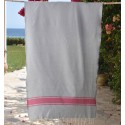 Fouta gris bandes rose fuchsia