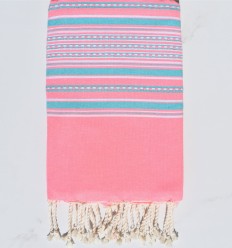 Fouta arabesque rose fluo et bleu sarcelle