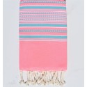 Fouta arabesque rose fluo et bleu sarcelle