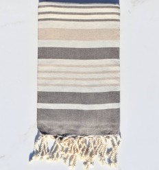 Fouta Oslo en blanc crème, beige sable et taupe