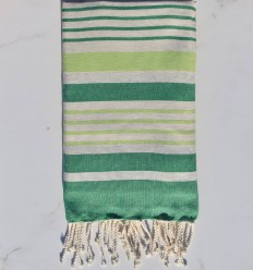 Fouta Oslo en blanc crème, vert et vert anis