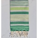 Fouta Oslo en blanc crème, vert et vert anis