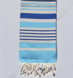 Fouta Oslo blanc crème, bleu azur et bleu