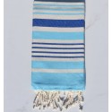 Fouta Oslo blanc crème, bleu azur et bleu