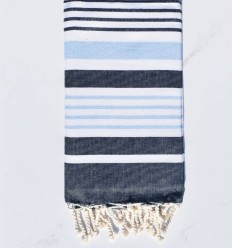 Fouta Oslo blanc, bleu clair et bleu foncé