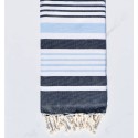 Fouta Oslo blanc, bleu clair et bleu foncé