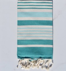 Fouta Oslo blanc crème, vert sarcelle et vert eau