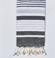 Fouta Oslo blanc crème, gris très clair et anthracite