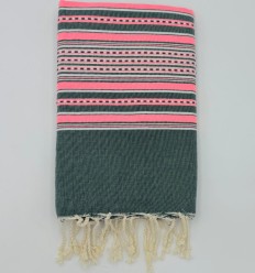 Fouta arabesque vert foncé et rose fluo