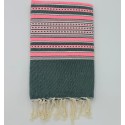 Fouta arabesque vert foncé et rose fluo