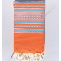 Fouta arabesque orange corail à rayures  bleu clair