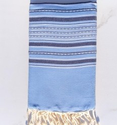 Fouta arabesque bleu clair et bleu ardoise