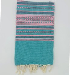Fouta arabesque vert sarcelle et rose fluo