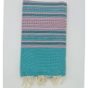 Fouta arabesque vert sarcelle et rose fluo