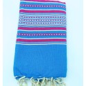 Jeté arabesque bleu azur rayée rose fuchsia