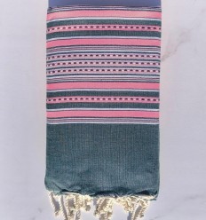 Fouta couple arabesque vert foncé et rose fluo