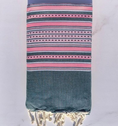 Fouta couple arabesque vert foncé et rose fluo