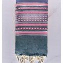 Fouta couple arabesque vert foncé et rose fluo