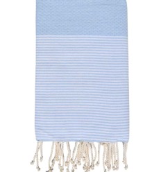 Grande fouta nid d'abeille bleu clair