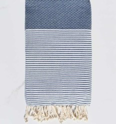 Grande fouta nid d'abeille bleu guède