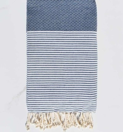 Grande fouta nid d'abeille bleu guède