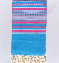Jeté arabesque bleu azur rayée rose fuchsia