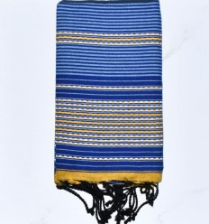 Fouta arabesque bleu et moutarde