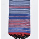 Fouta arabesque bleu, gris clair et rouge
