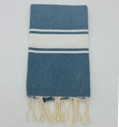 Fouta Plate bleu cobalt avec bandes blanche