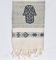 Fouta khomsa bleu marine
