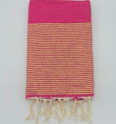 Fouta Lurex Doré Nid d'Abeille Rose Fuchsia