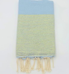 Fouta Lurex Dorado Panal de Abeja Azul Cielo