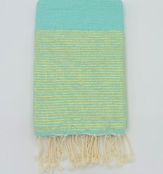 Fouta Lurex Dorado Panal de Abeja Verde Agua