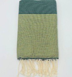 Fouta Lurex Doré Nid d'Abeille Vert Bouteille