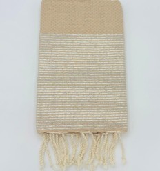 Fouta Lurex Argent Nid d'Abeille Beige
