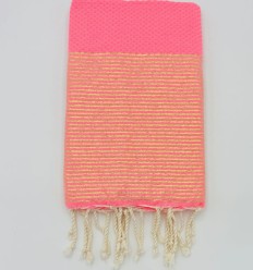 Fouta Panal de Abeja Rosa Flúo Lurex Dorado Rosa Flúo