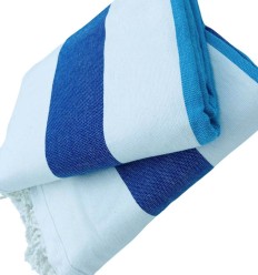 Fouta bleu et bleu azur doublée éponge