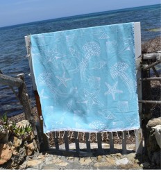 Fouta Etoile de mer bleu turquoise 2